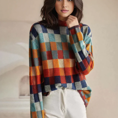 Wanda® | Pull col roulé coloré à motif maille patchwork