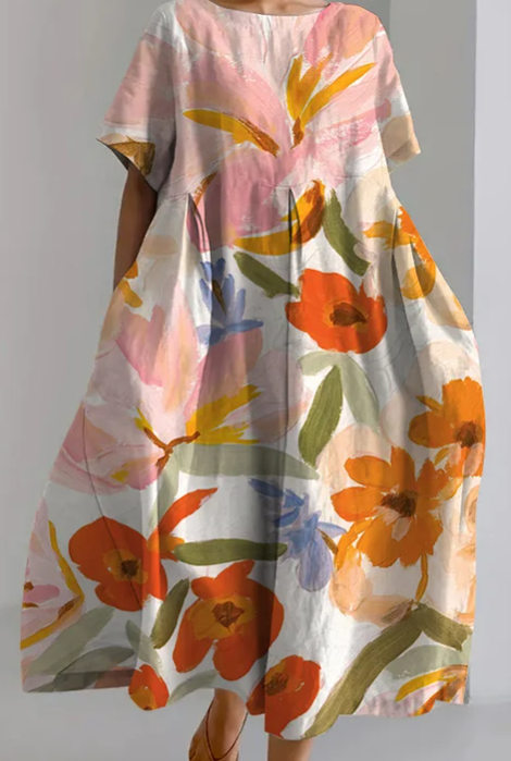 Laura - Robe tunique à poche et imprimé floral Art pour femme