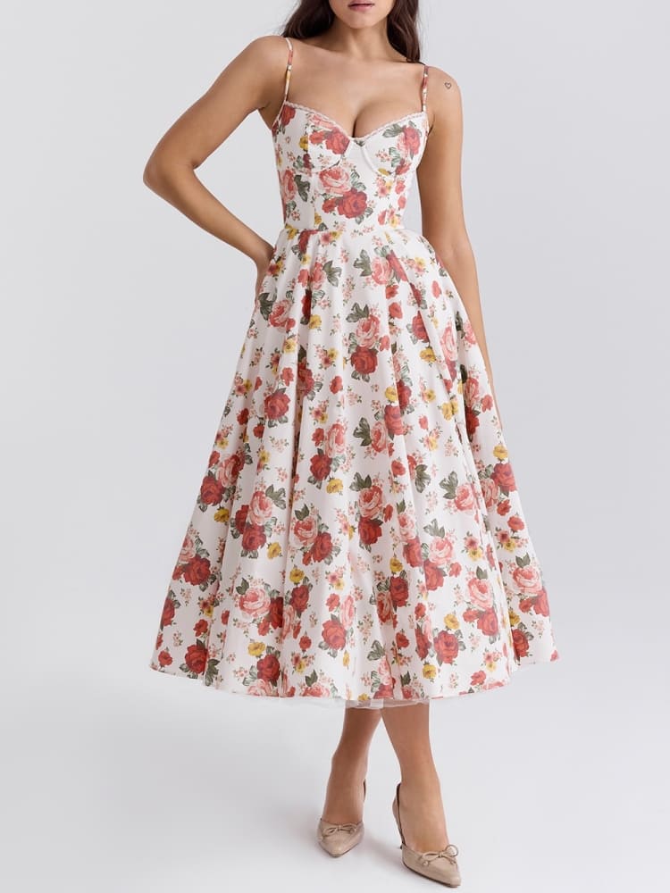 Victoria - Robe midi en tulle imprimé rose italien