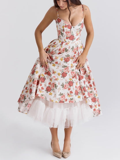 Victoria - Robe midi en tulle imprimé rose italien