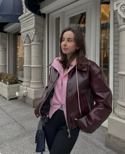 Adriana® | Veste en cuir massif vintage avec col à revers