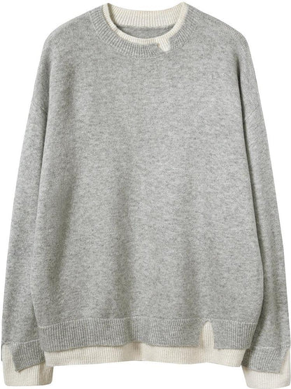 Rosl® | Pull oversize gris et blanc à manches longues et ouVerture